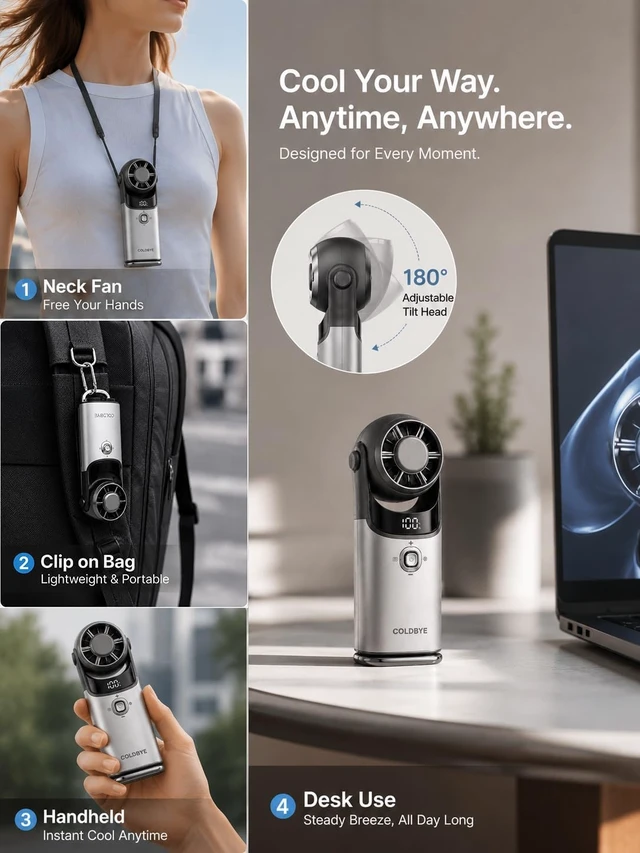 Alt view image 4 of 7 - Powerful Mini Handheld Fan with Ice Cooling Plate, 17500RPM Turbo Portable Fan, Pocket Size Rechargeable Fan with 100 Speeds, Metal Body, 180° Adjustable Head for Outdoor Travel Work Moonstone Gray