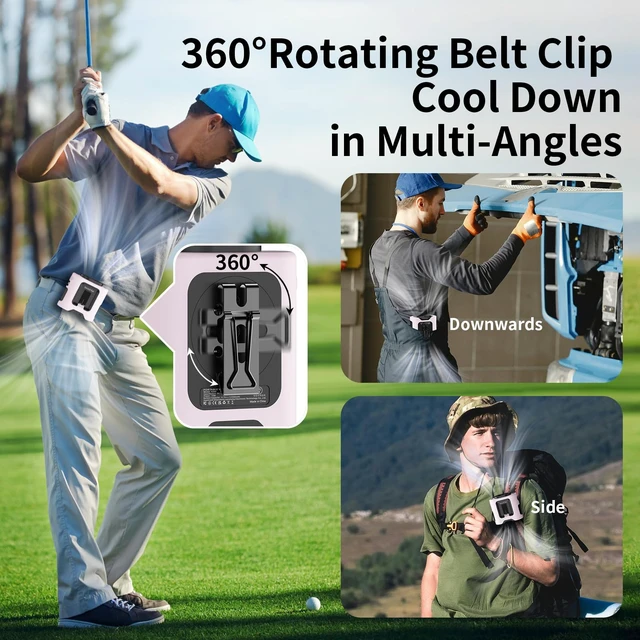 Alt view image 5 of 7 - Socool 14500mAh Portable Waist Fan Clip on Belt 360 Rotation Wearable Rechargeable Personal Shirt Fan, 67H Cooling 5-Speed Battery Operated Fans with Light, Neck Fan Hanging for Outdoor Camping Travel
