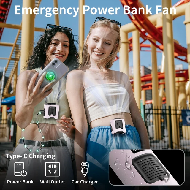 Alt view image 6 of 7 - Socool 14500mAh Portable Waist Fan Clip on Belt 360 Rotation Wearable Rechargeable Personal Shirt Fan, 67H Cooling 5-Speed Battery Operated Fans with Light, Neck Fan Hanging for Outdoor Camping Travel