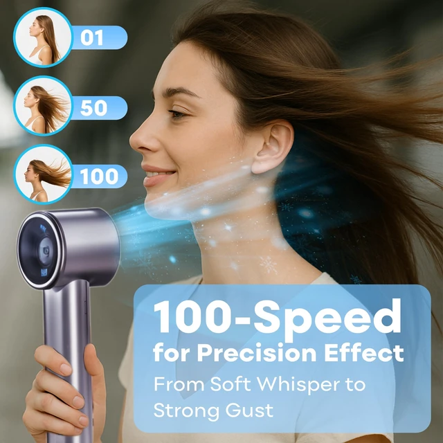 Alt view image 2 of 7 - Portable Handheld High Speed Turbo Fan for Indoor/Outdoor,4000mAh Handheld Personal Pocket Fan for Powerful Airflow,15Hrs,100 Speeds Adjustable,Digital Display,Gifts Travel,Outdoor Activites,Camping