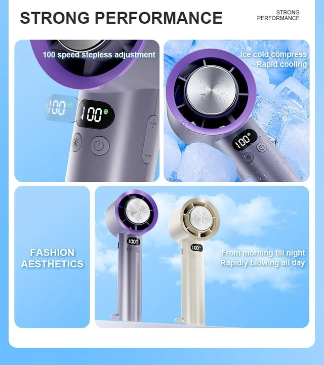 Alt view image 3 of 7 - Portable Handheld High Speed Turbo Fan for Indoor/Outdoor,4000mAh Handheld Personal Pocket Fan for Powerful Airflow,15Hrs,100 Speeds Adjustable,Digital Display,Gifts Travel,Outdoor Activites,Camping
