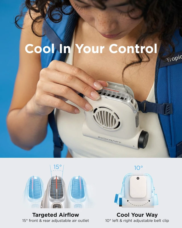 Alt view image 6 of 7 - InoKraft Waist Fan with 2 Swappable 4Ah Batteries | Portable Rechargeable Fan for Hiking & Travel, Clip-On Waist Fan, Extended Runtime for Long Trips, 49 ft/s Turbo Airflow