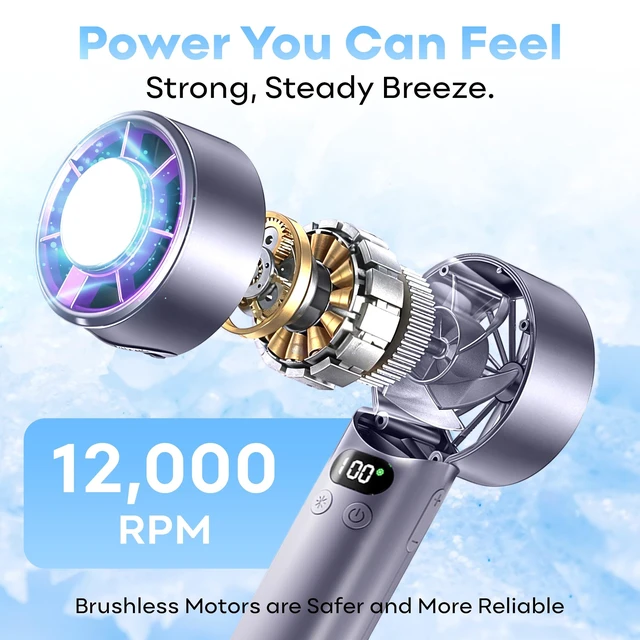 Alt view image 5 of 7 - Portable Handheld High Speed Turbo Fan for Indoor/Outdoor,4000mAh Handheld Personal Pocket Fan for Powerful Airflow,15Hrs,100 Speeds Adjustable,Digital Display,Gifts Travel,Outdoor Activites,Camping