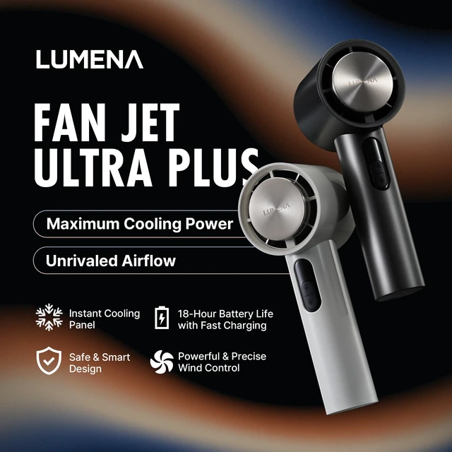 Alt view image 2 of 7 - LUMENA FAN JET ULTRA PLUS Rechargeable Handheld Fan, Cooling Plate (Beige) | Peltier cooling at all 10 speeds, BLDC motor, front display, 4,900mAh battery, up to 18 hours, USB-C