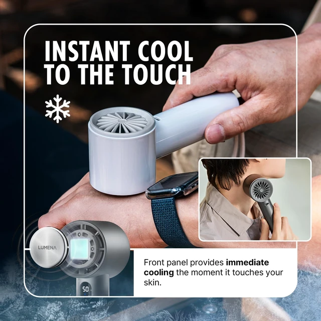 Alt view image 3 of 7 - LUMENA FAN JET ULTRA PLUS Rechargeable Handheld Fan, Cooling Plate (Beige) | Peltier cooling at all 10 speeds, BLDC motor, front display, 4,900mAh battery, up to 18 hours, USB-C