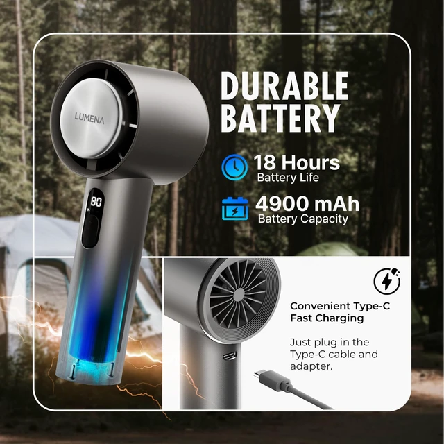 Alt view image 6 of 7 - LUMENA FAN JET ULTRA PLUS Rechargeable Handheld Fan, Cooling Plate (Beige) | Peltier cooling at all 10 speeds, BLDC motor, front display, 4,900mAh battery, up to 18 hours, USB-C