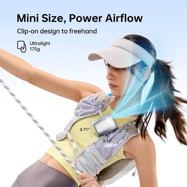Alt view image 6 of 7 - Portable Neck Fan 100 Speeds 40000RPM, Wearable Waist Clip on Fan | 16H Runtime, 4500mAh USB Rechargeable & LED, Personal Mini Cooling Fan, Gift for Women Outdoor/Travel/Camping/Vacation-Black