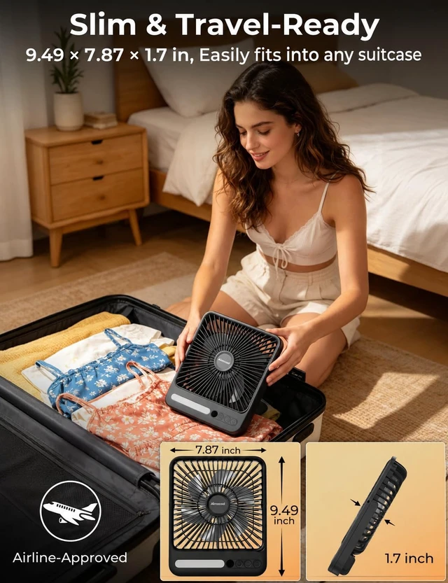 Alt view image 7 of 7 - AMACOOL 4-in-1 Portable Rechargeable Travel Fan for Sleeping, Ultra-Thin 8-Inch, 10000mAh Detachable Power Bank with Flashlight, Battery Operated Fan for Camping Tent Outdoor Cruise Essentials 2026