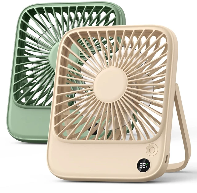 Main image of TOPK 2 Pack Portable Desk Fan 5000mAh, Quiet, Ultra-Thin | Rechargeable Fans, 4-Speed Quiet, LED Display For Office, Bedroom, Cruise & Travel