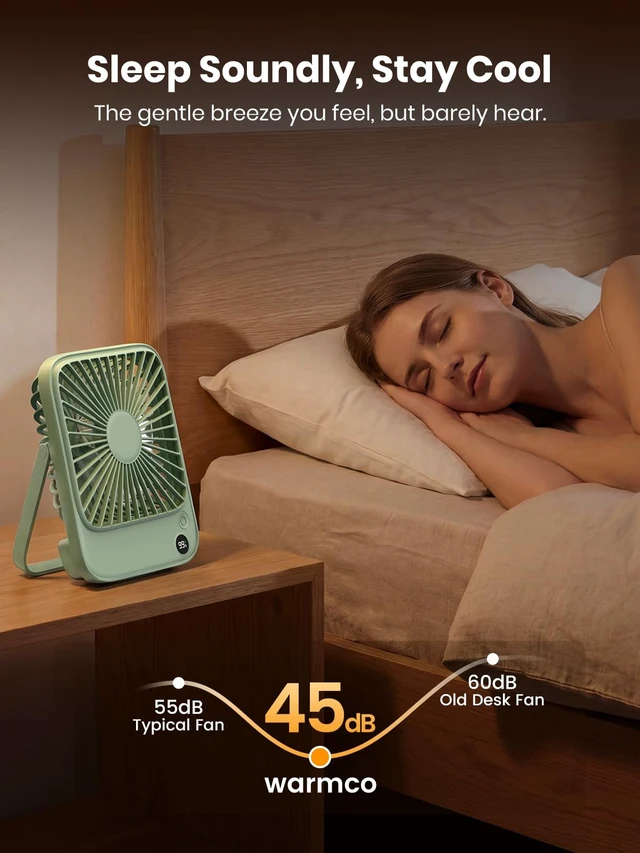 Alt view image 4 of 7 - TOPK 2 Pack Portable Desk Fan 5000mAh, Quiet, Ultra-Thin | Rechargeable Fans, 4-Speed Quiet, LED Display For Office, Bedroom, Cruise & Travel
