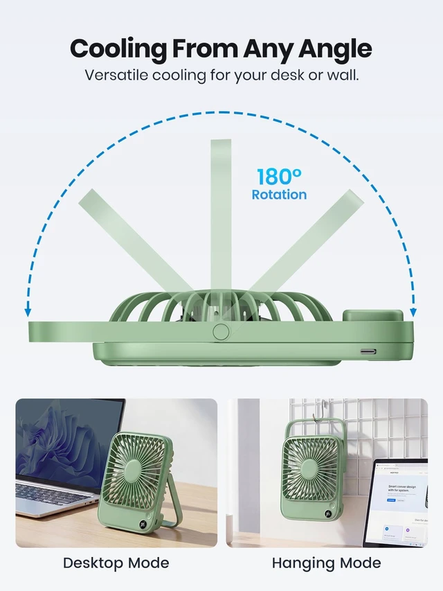 Alt view image 5 of 7 - TOPK 2 Pack Portable Desk Fan 5000mAh, Quiet, Ultra-Thin | Rechargeable Fans, 4-Speed Quiet, LED Display For Office, Bedroom, Cruise & Travel