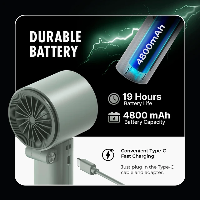 Alt view image 6 of 7 - LUMENA FAN JET ULTRA FOLD - Portable Fan with Peltier Cooling Plate, Foldable Handheld & Desk Fan, 10-Speed Control, LCD Display, 4800mAh Rechargeable Battery, USB-C (Ash White)
