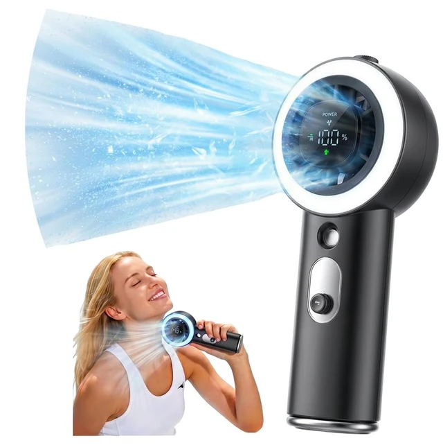 Main image of Portable Fan with Mist, Handheld Fan with 1-199 Speed, AC-Level Ice Cooling Personal Fan, 26000 RPM Powerful Turbo Fan, 40ml Water Tank & 5000mAh Battery Mini Fan for Travel, Makeup, Camping, Outdoors