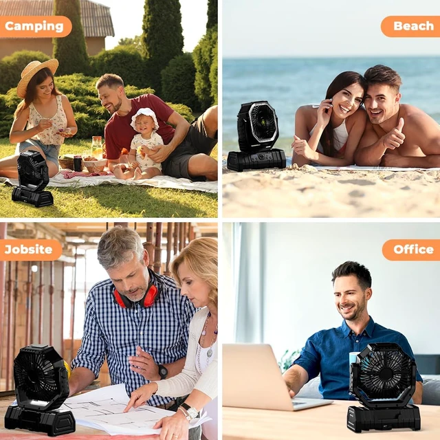 Alt view image 6 of 7 - VOSFEEL Camping Fan - 20000mAh Battery Powered Fan Rechargeable with LED Lantern - Portable Outdoor Tent Fans with Hanging Hook 4 Speeds Wind Remote Control, Black
