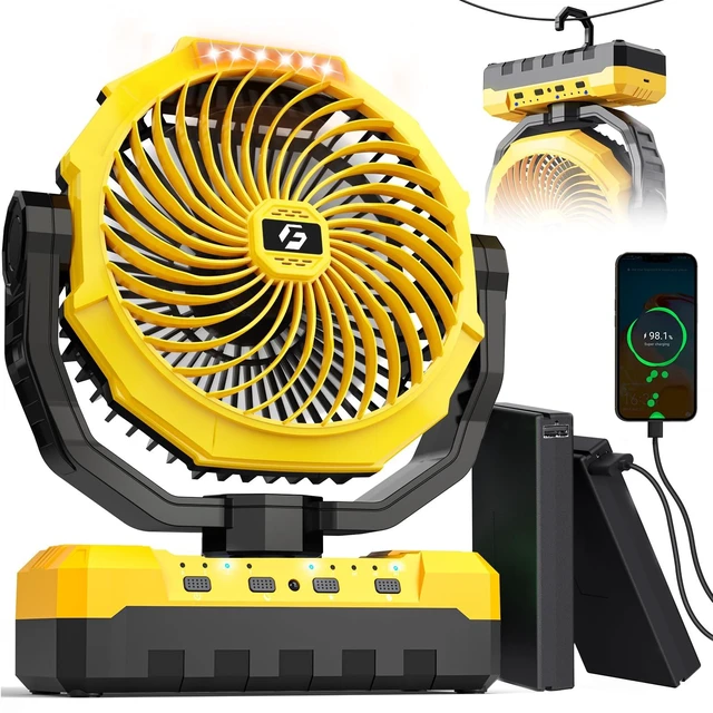 Main image of Fan with Detachable Battery,Rechargeable Fan with 127H Working Time | 48000mAh Ventilador Recargable with Hook, Timers, Remote - Battery Powered Fans for Tent, Travel, Outdoors, Gifts for Men Dad