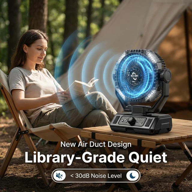 Alt view image 7 of 7 - BINUYASHA Rechargeable Camping Fan with 20000mAh Battery, 8-Speed Stepless Control, Remote, Auto Oscillating, Dual LED Light & Timer, Hanging Hook for Tent, Beach, Power Outage