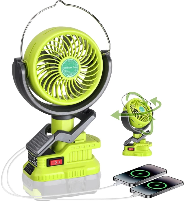 Main image of Vtuxcey Clip Fan Compatible with Ryobi 18V ONE+ Battery (Tool Only) Cordless Portable Clip-On Fan with Dual USB Charging Ports & Adjustable Angle for Camping Jobsite Tent Travel Fishing Outdoor