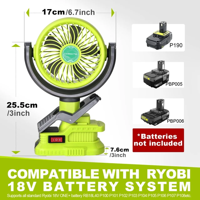 Alt view image 2 of 7 - Vtuxcey Clip Fan Compatible with Ryobi 18V ONE+ Battery (Tool Only) Cordless Portable Clip-On Fan with Dual USB Charging Ports & Adjustable Angle for Camping Jobsite Tent Travel Fishing Outdoor