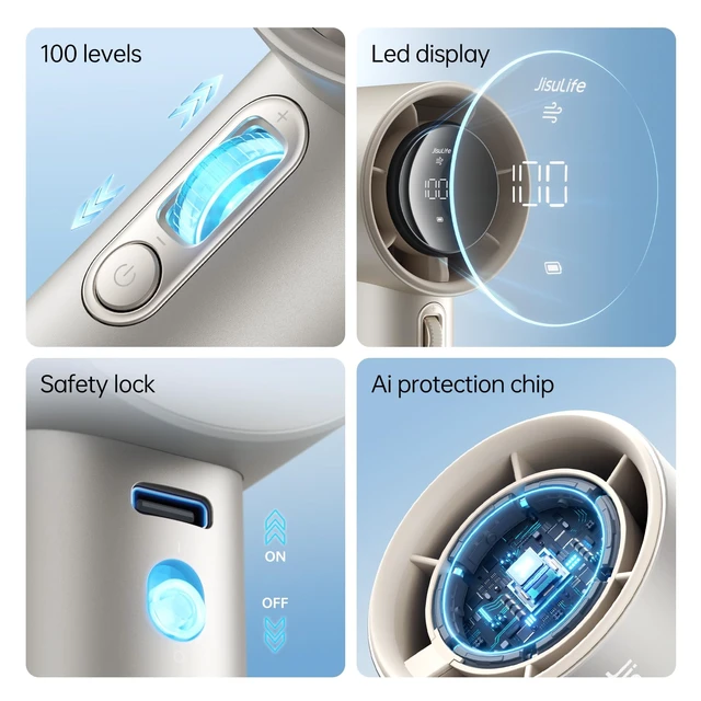 Alt view image 2 of 6 - JISULIFE Portable Fan Pro 2026, 40Hrs Max Cooling Personal Handheld Fan | Metal Shell, LED Display, 9600RPM Powerful, 5000mAh Battery, Travel Essentials Gifts for Women, Men(Dark Gray)