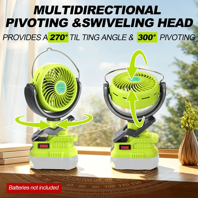 Alt view image 3 of 7 - Vtuxcey Clip Fan Compatible with Ryobi 18V ONE+ Battery (Tool Only) Cordless Portable Clip-On Fan with Dual USB Charging Ports & Adjustable Angle for Camping Jobsite Tent Travel Fishing Outdoor