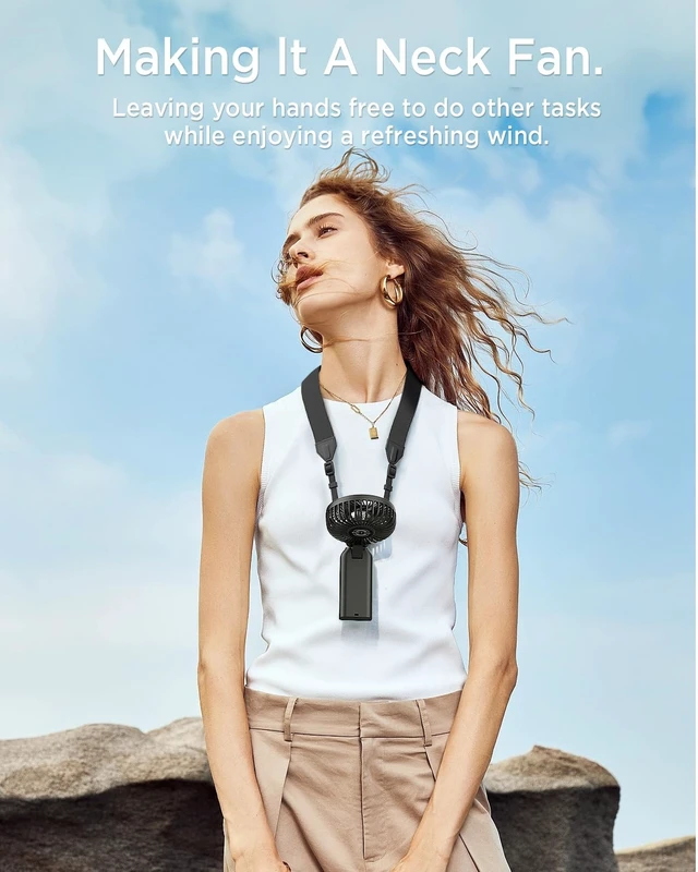 Alt view image 3 of 7 - EasyAcc Portable Handheld Fan, 10000mAh + 53H Cooling Time+ ODM Durrable + with Hands-Free Camera Strap + 4 Speeds, Rechargeable Handheld Fan for Travel Outdoor