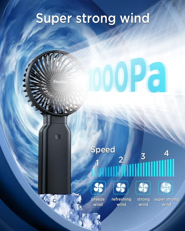 Alt view image 2 of 7 - EasyAcc Portable Handheld Fan, 10000mAh + 53H Cooling Time+ ODM Durrable + with Hands-Free Camera Strap + 4 Speeds, Rechargeable Handheld Fan for Travel Outdoor