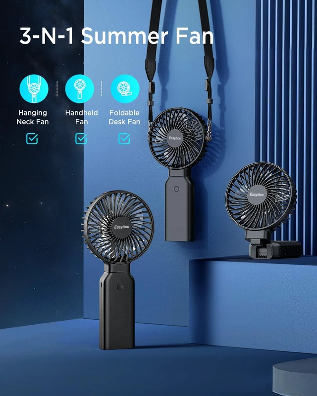 Alt view image 5 of 7 - EasyAcc Portable Handheld Fan, 10000mAh + 53H Cooling Time+ ODM Durrable + with Hands-Free Camera Strap + 4 Speeds, Rechargeable Handheld Fan for Travel Outdoor