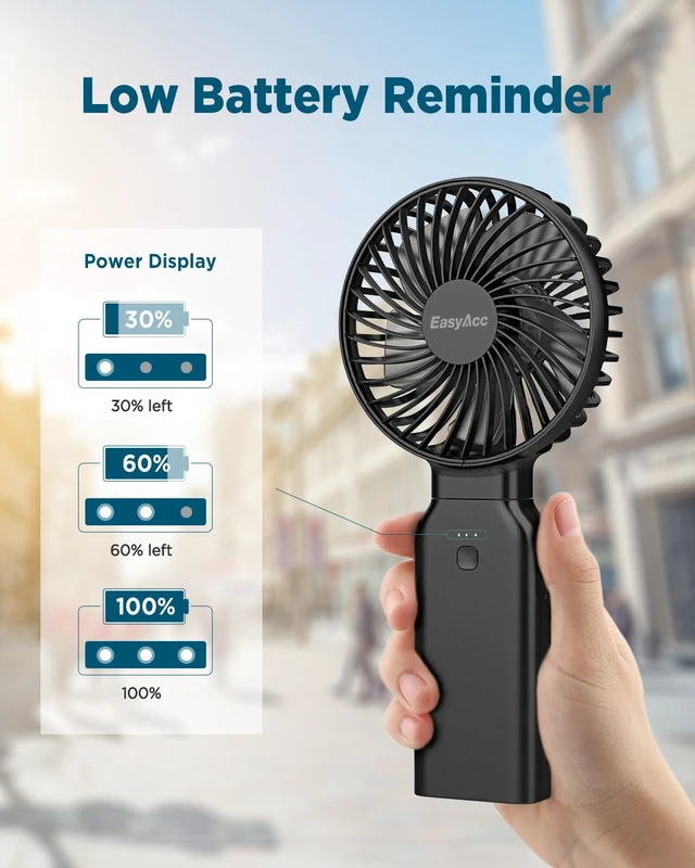 Alt view image 6 of 7 - EasyAcc Portable Handheld Fan, 10000mAh + 53H Cooling Time+ ODM Durrable + with Hands-Free Camera Strap + 4 Speeds, Rechargeable Handheld Fan for Travel Outdoor