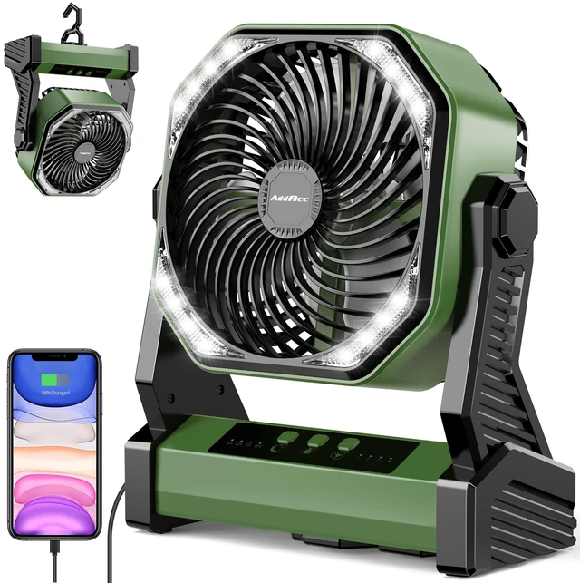 Main image of 20000mAh Battery Powered Camping Fan, 58Hrs Rechargeable Portable Fan, 400LM Light, 360° Hook, Whisper Quiet Battery Operated Fan for Outdoor Car Travel Gear Essentials Power Outages Co-brand AMACOOL