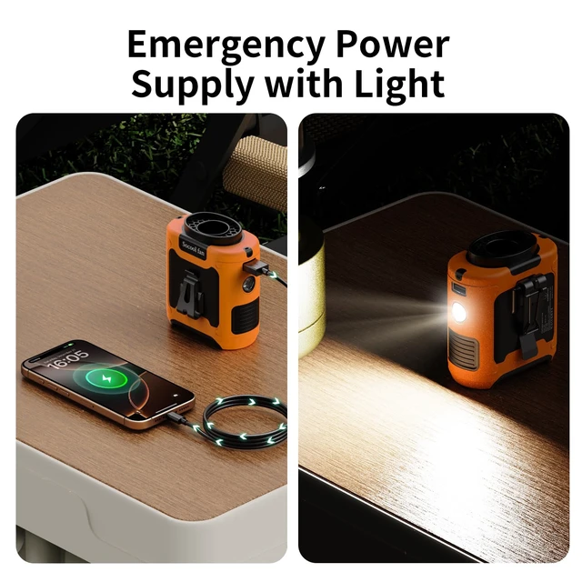 Alt view image 5 of 7 - Socool 10000mAh Portable Waist Fan Clip on Wearable Belt Personal Fan Rechargeable Battery Operated with 5 Speeds & Flashlight Neck Hands-Free 40H Cooling for Outdoor Travel Power Bank (Orange)