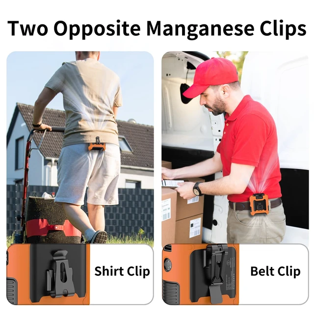 Alt view image 6 of 7 - Socool 10000mAh Portable Waist Fan Clip on Wearable Belt Personal Fan Rechargeable Battery Operated with 5 Speeds & Flashlight Neck Hands-Free 40H Cooling for Outdoor Travel Power Bank (Orange)
