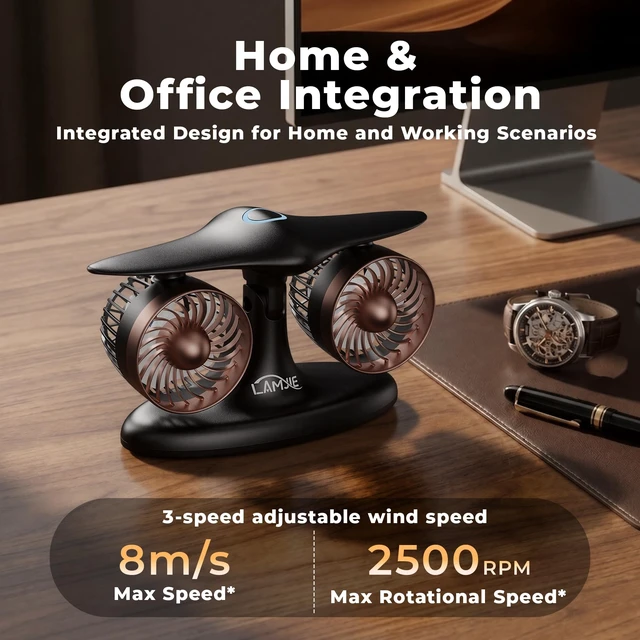 Alt view image 2 of 7 - LAMJIE Jet Engine Desk Fan for Office, Rechargeable Table Fan Gift for Men | Aviation turbine design, USB-C rechargeable, 18-hour runtime, quiet desktop cooling, luxury gift box