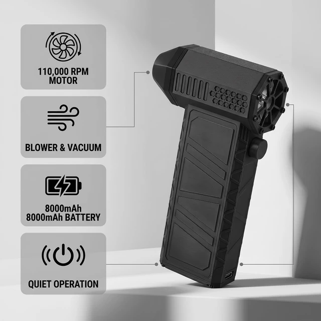 Alt view image 3 of 7 - 110000RPM Mini Jet Fan, Handheld Air Duster for Car Home Computer | 110000RPM Blow and Suction, Aviation Aluminum Alloy Turbo, 13 Blades