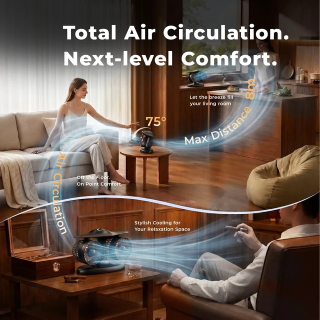 Alt view image 6 of 7 - LAMJIE Jet Engine Desk Fan for Office, Rechargeable Table Fan Gift for Men | Aviation turbine design, USB-C rechargeable, 18-hour runtime, quiet desktop cooling, luxury gift box