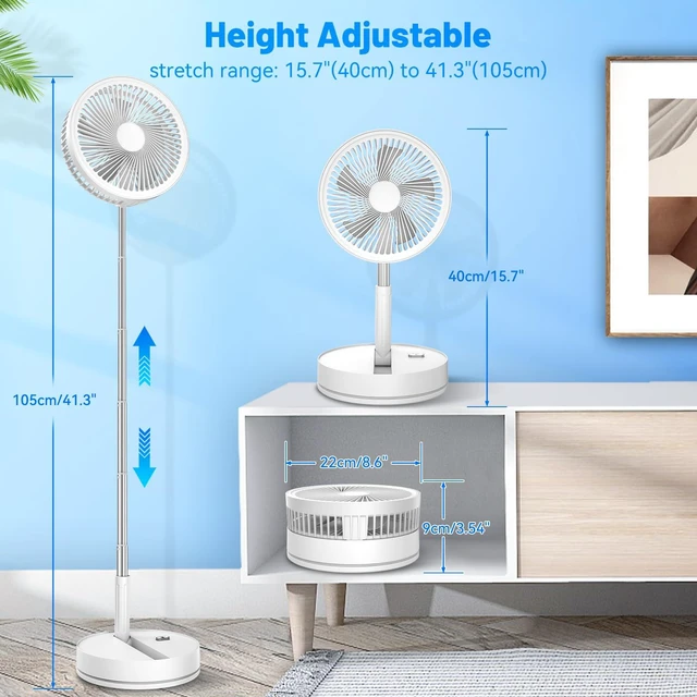 Alt view image 5 of 6 - Portable Foldable Oscillating Travel Fan - 8.6" Battery Powered | 4 Speeds, Timer, Quiet, 8000mAh Rechargeable, Remote Control. Stand/Desk Pedestal Ventilador, Ideal for Sleep Office Camping
