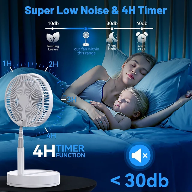 Alt view image 2 of 6 - Portable Foldable Oscillating Travel Fan - 8.6" Battery Powered | 4 Speeds, Timer, Quiet, 8000mAh Rechargeable, Remote Control. Stand/Desk Pedestal Ventilador, Ideal for Sleep Office Camping