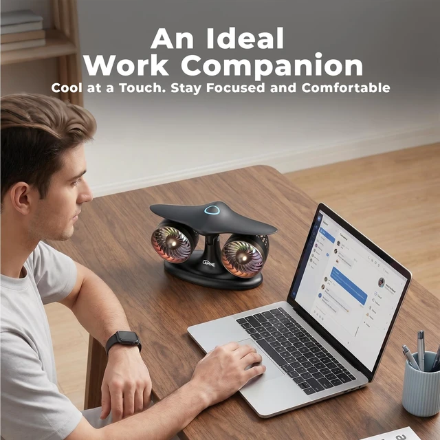 Alt view image 5 of 7 - LAMJIE Jet Engine Desk Fan for Office, Rechargeable Table Fan Gift for Men | Aviation turbine design, USB-C rechargeable, 18-hour runtime, quiet desktop cooling, luxury gift box