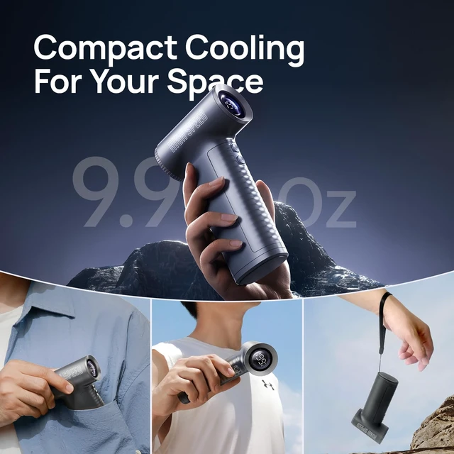 Alt view image 6 of 7 - JZ.CAFE Portable Handheld Turbo Fan - 199 Speed Adjustable Mini Personal High Power Fan with 8000mAh Rechargeable Battery & LED Display for Travel, Camping, Beach, Outdoor