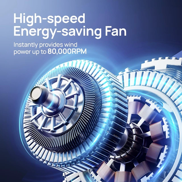 Alt view image 2 of 7 - JZ.CAFE Portable Handheld Turbo Fan - 199 Speed Adjustable Mini Personal High Power Fan with 8000mAh Rechargeable Battery & LED Display for Travel, Camping, Beach, Outdoor