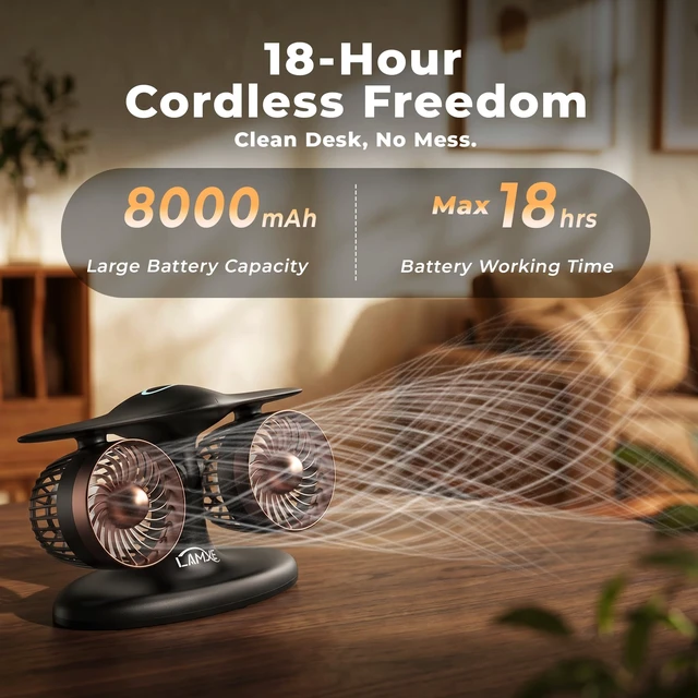 Alt view image 4 of 7 - LAMJIE Jet Engine Desk Fan for Office, Rechargeable Table Fan Gift for Men | Aviation turbine design, USB-C rechargeable, 18-hour runtime, quiet desktop cooling, luxury gift box