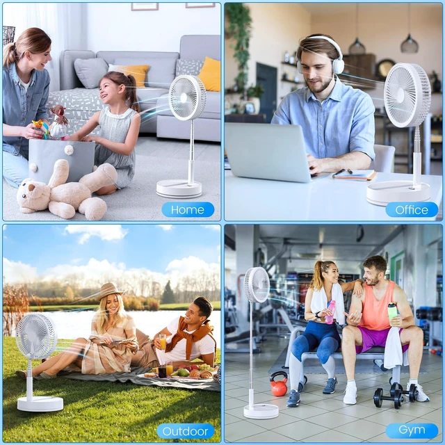 Alt view image 6 of 6 - Portable Foldable Oscillating Travel Fan - 8.6" Battery Powered | 4 Speeds, Timer, Quiet, 8000mAh Rechargeable, Remote Control. Stand/Desk Pedestal Ventilador, Ideal for Sleep Office Camping