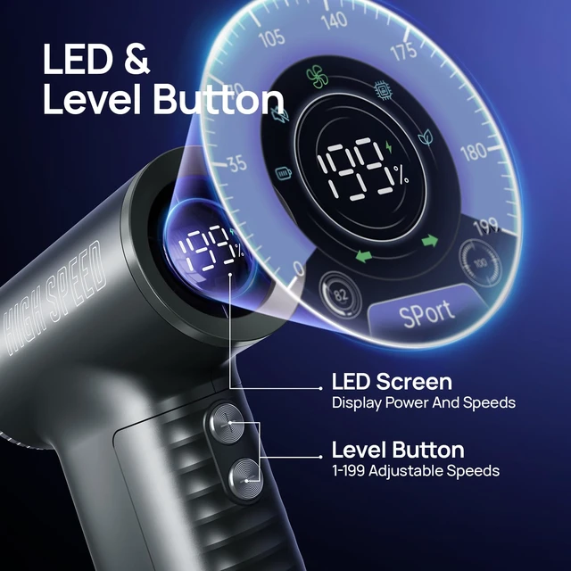 Alt view image 5 of 7 - JZ.CAFE Portable Handheld Turbo Fan - 199 Speed Adjustable Mini Personal High Power Fan with 8000mAh Rechargeable Battery & LED Display for Travel, Camping, Beach, Outdoor