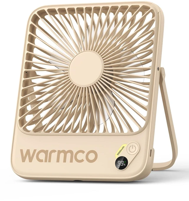 Main image of Warmco D3 Portable Travel Fan 10000mAh, Ultra-Slim, 10-24H Battery Life | Quiet, 7-Inch Wide, Rechargeable Desk Fan, Digital Display For Sleeping, Office, Bedroom & Cruise