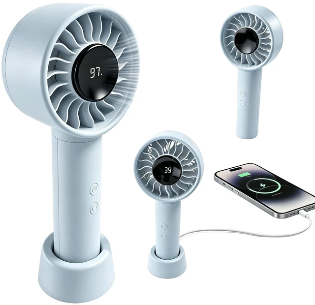 Main image of Portable Handheld Fan | 180° Swivel Head | 4000mAh USB-C Rechargeablem | High Speed 5 Speeds LED Digital Display Quiet Personal