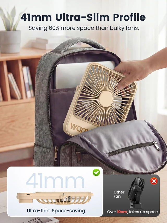 Alt view image 3 of 7 - Warmco D3 Portable Travel Fan 10000mAh, Ultra-Slim, 10-24H Battery Life | Quiet, 7-Inch Wide, Rechargeable Desk Fan, Digital Display For Sleeping, Office, Bedroom & Cruise