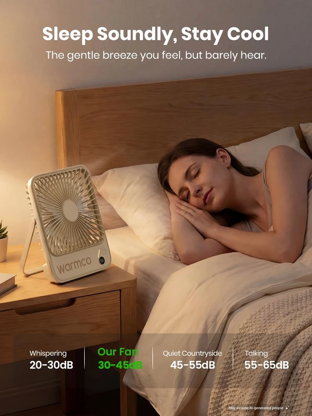 Alt view image 4 of 7 - Warmco D3 Portable Travel Fan 10000mAh, Ultra-Slim, 10-24H Battery Life | Quiet, 7-Inch Wide, Rechargeable Desk Fan, Digital Display For Sleeping, Office, Bedroom & Cruise