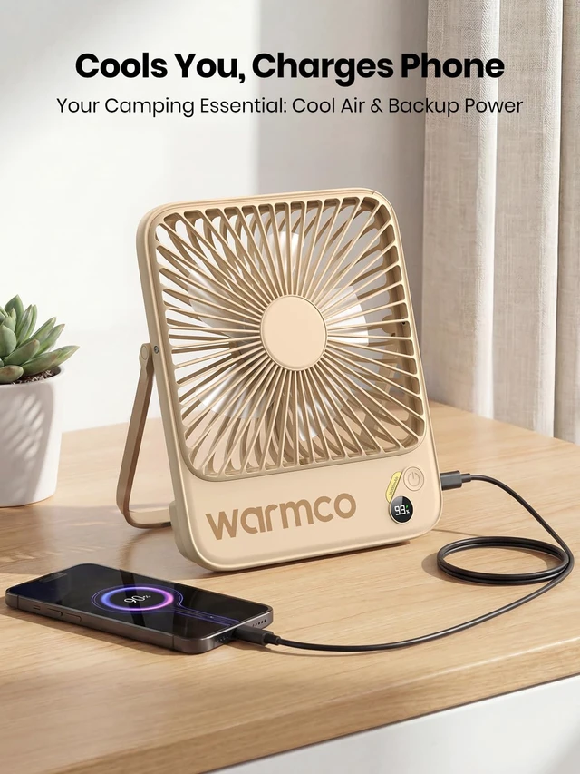 Alt view image 5 of 7 - Warmco D3 Portable Travel Fan 10000mAh, Ultra-Slim, 10-24H Battery Life | Quiet, 7-Inch Wide, Rechargeable Desk Fan, Digital Display For Sleeping, Office, Bedroom & Cruise