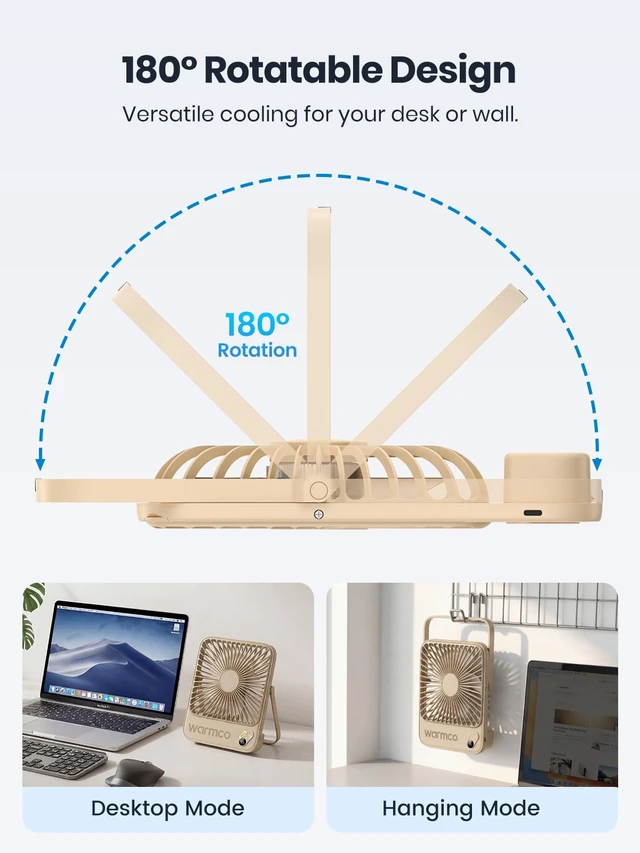 Alt view image 6 of 7 - Warmco D3 Portable Travel Fan 10000mAh, Ultra-Slim, 10-24H Battery Life | Quiet, 7-Inch Wide, Rechargeable Desk Fan, Digital Display For Sleeping, Office, Bedroom & Cruise