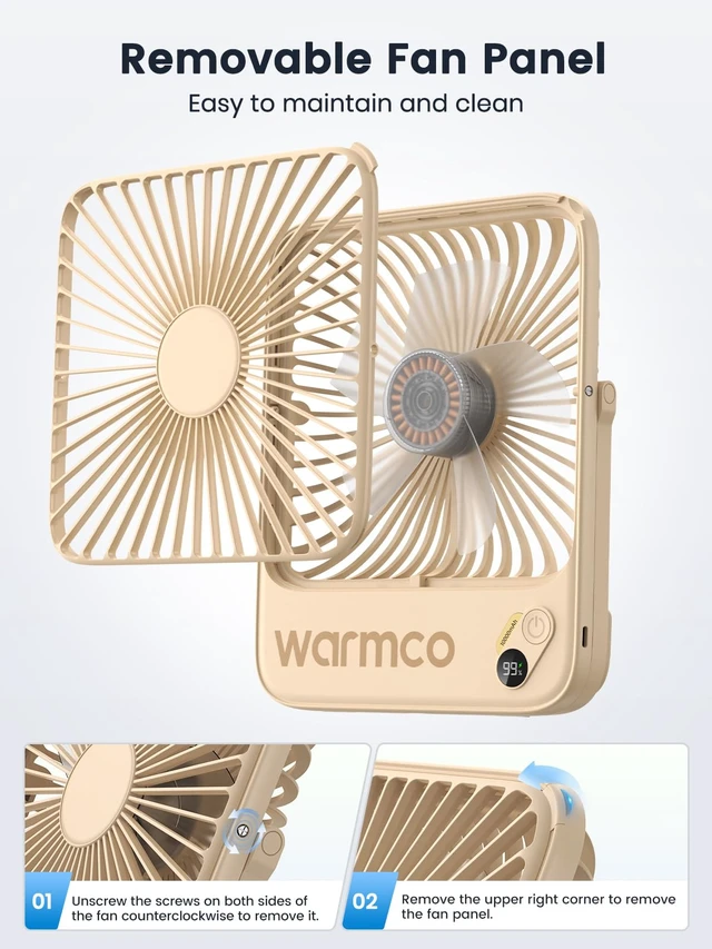 Alt view image 7 of 7 - Warmco D3 Portable Travel Fan 10000mAh, Ultra-Slim, 10-24H Battery Life | Quiet, 7-Inch Wide, Rechargeable Desk Fan, Digital Display For Sleeping, Office, Bedroom & Cruise
