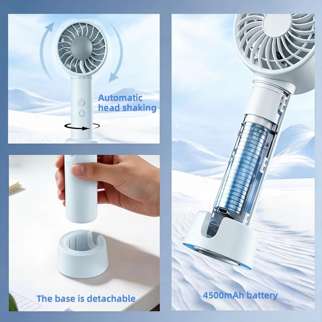 Alt view image 6 of 7 - Portable Handheld Fan | 180° Swivel Head | 4000mAh USB-C Rechargeablem | High Speed 5 Speeds LED Digital Display Quiet Personal